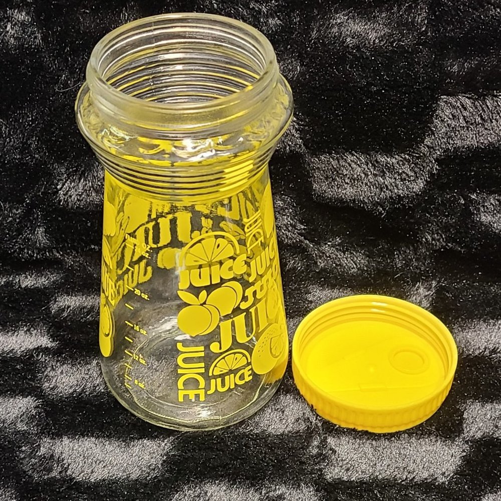Glass Juice Carafe Jar w/Lid Yellow Lemon Design